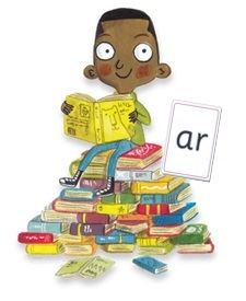 Reading   clipart boy with phonics card